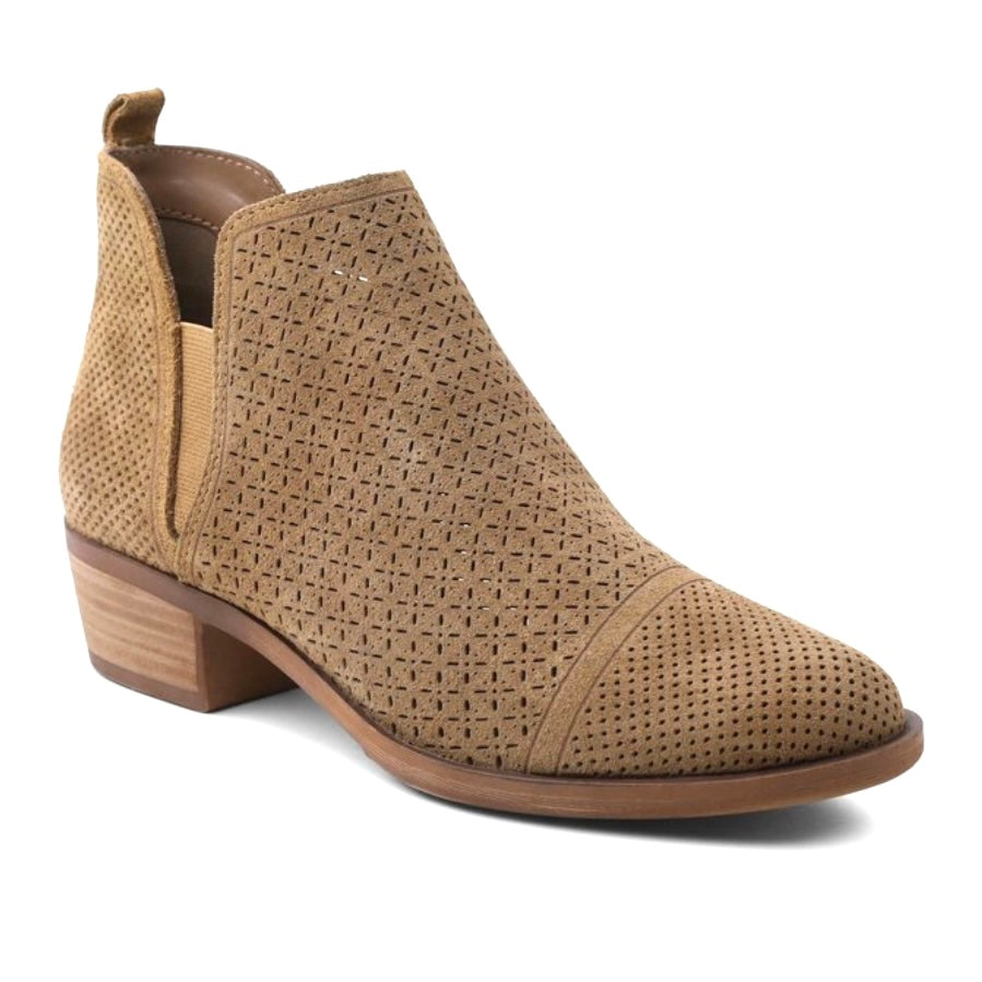 GLYNDA Sand Pull On Block Heel Almond Toe Booties Women's Ankle Boots