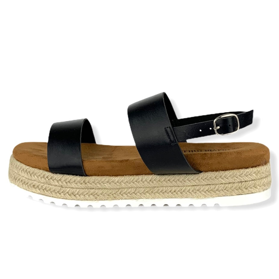 Black Comfort Round Toe Ankle Strap Espadrilles Women's Sandals