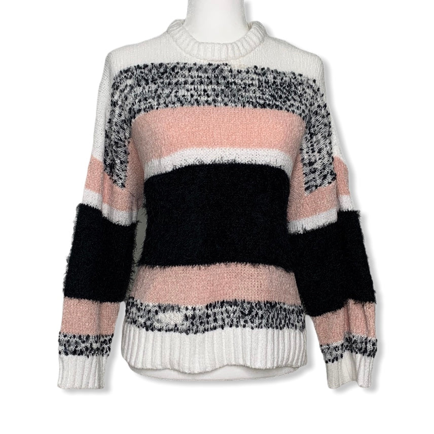 Knit Striped Long Sleeve Top Size L Crew Neck Women's Sweaters