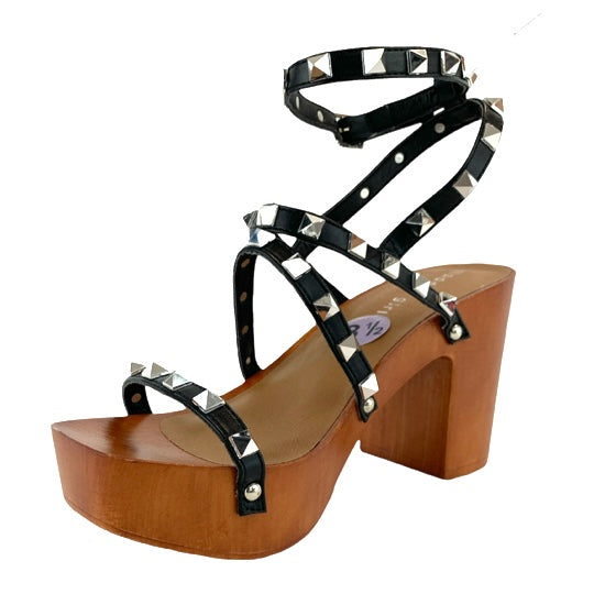 G-Canon Black Open Toe Ankle Buckle Platforms Women's Sandals