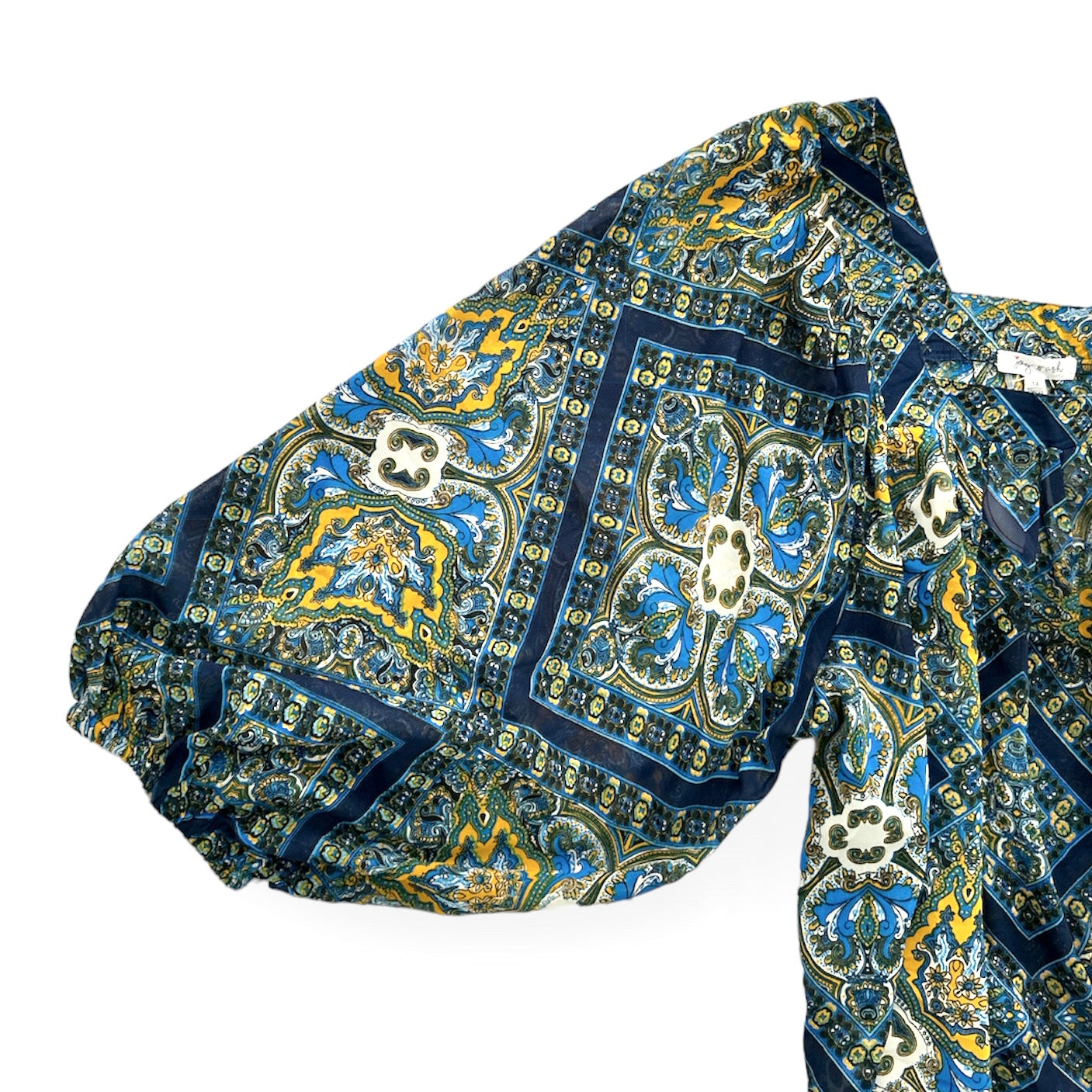 Multicolor Top Square Neck ¾ Sleeve Plus Size 1X Women's Blouse