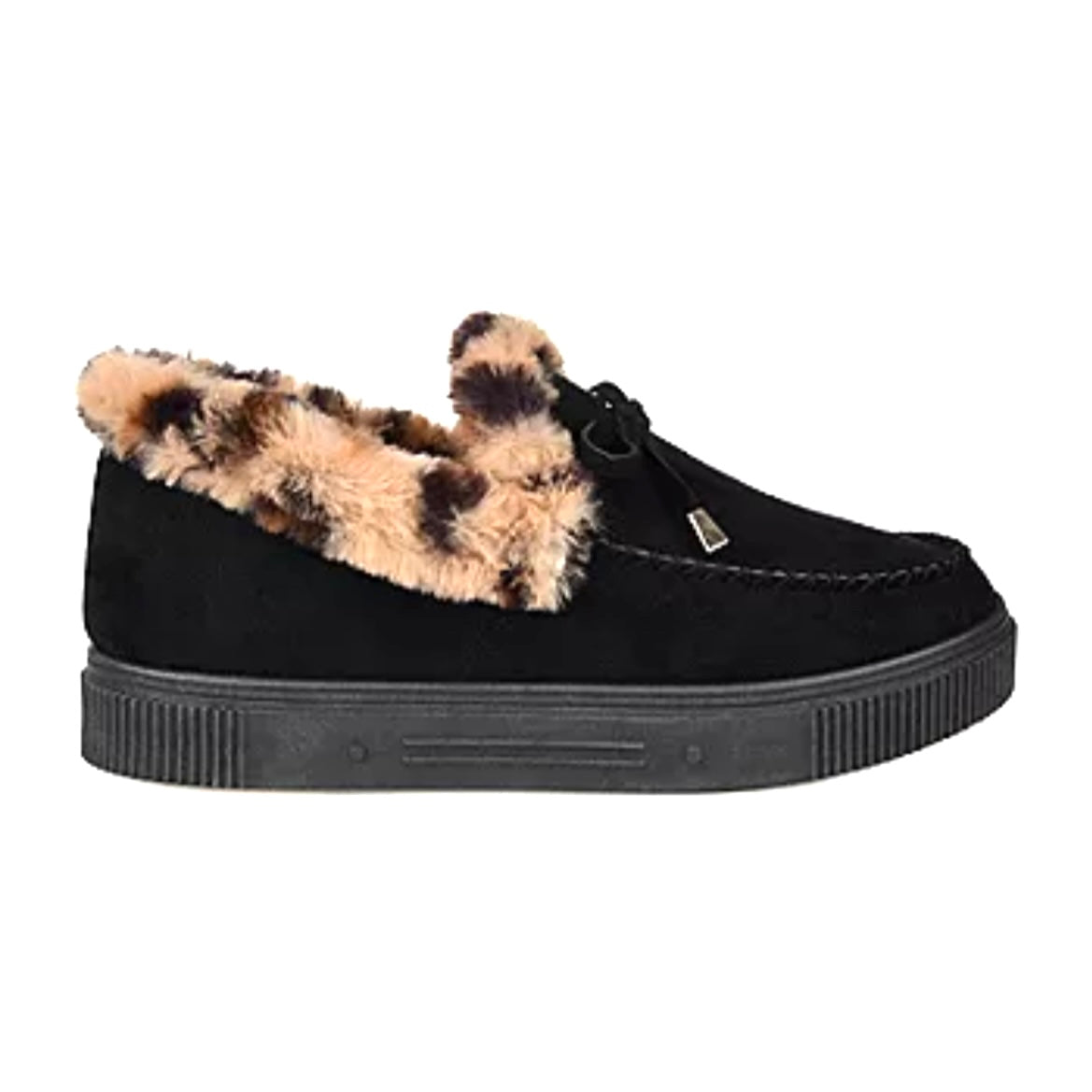 MIDNIGHT Comfort Black/Leopard Suede Round Toe Slip On Women's Slippers