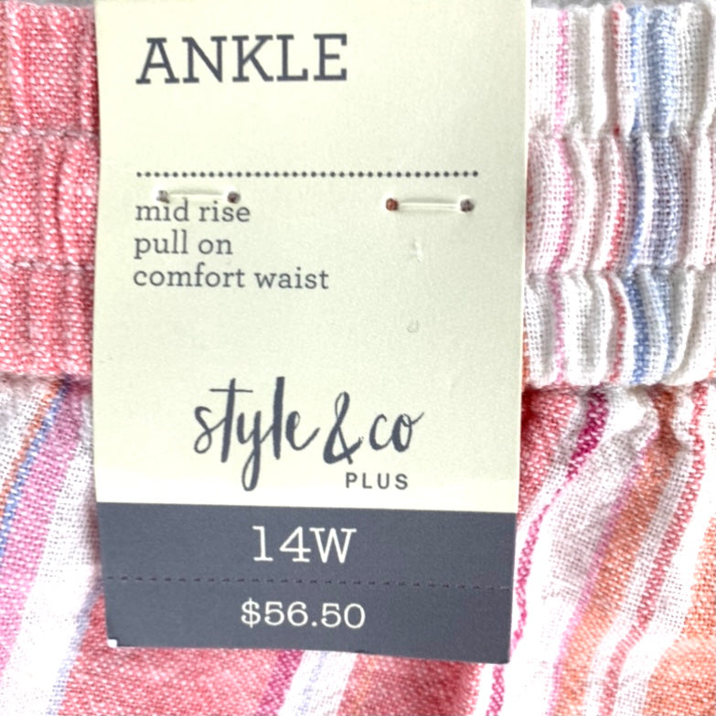 Women's Plus Size Multi-Stripe Linen Pants Wide Leg Cropped