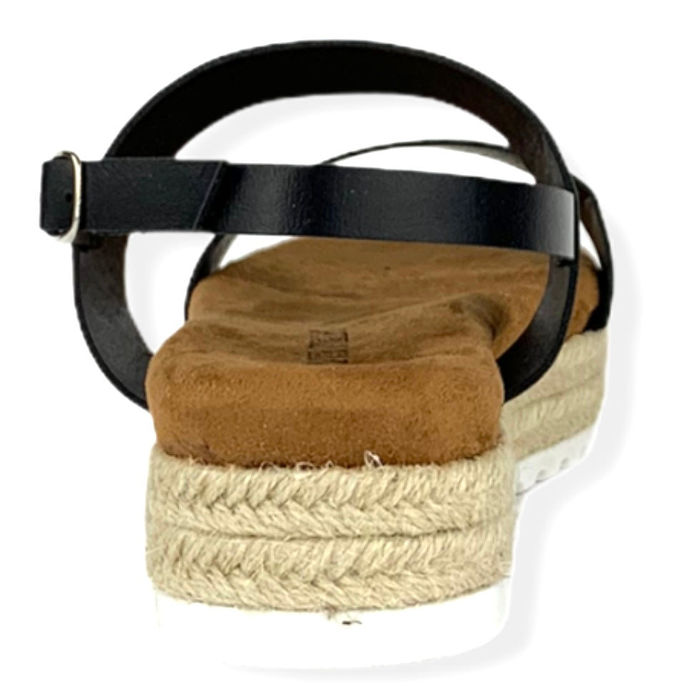 Black Comfort Round Toe Ankle Strap Espadrilles Women's Sandals