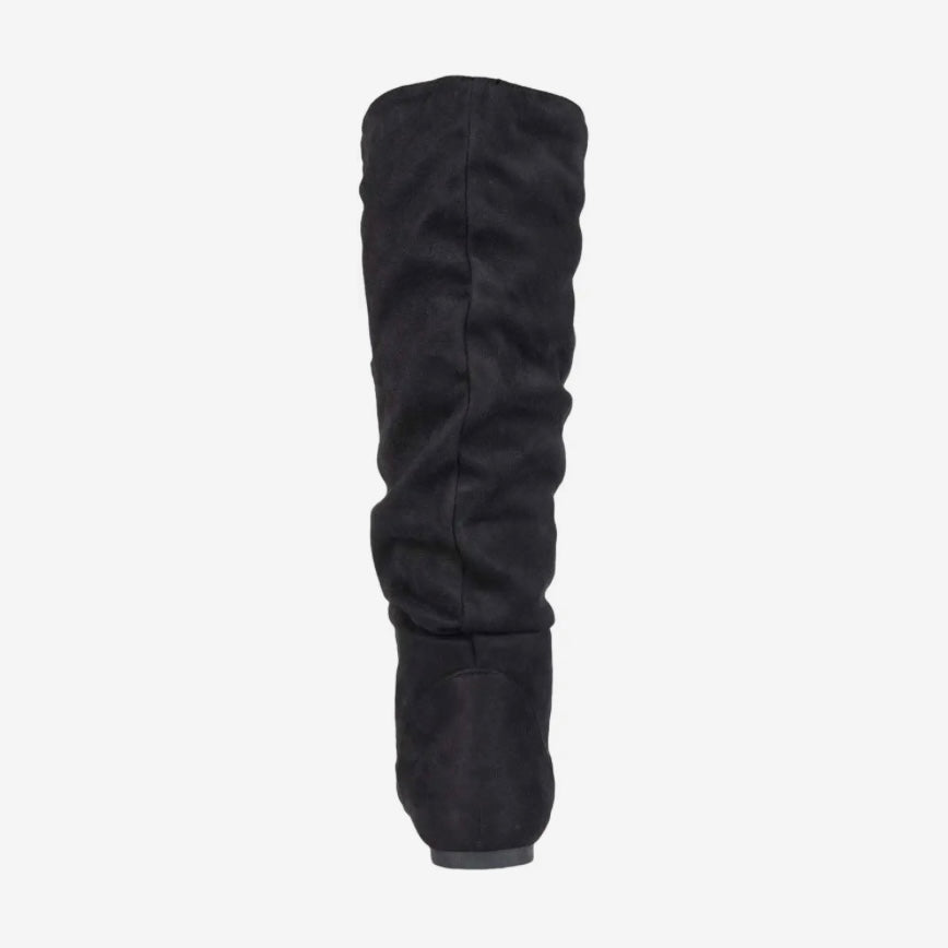REBECCA-02 Black Fabric Pull On Round Toe Flats Knee High Women's Boots