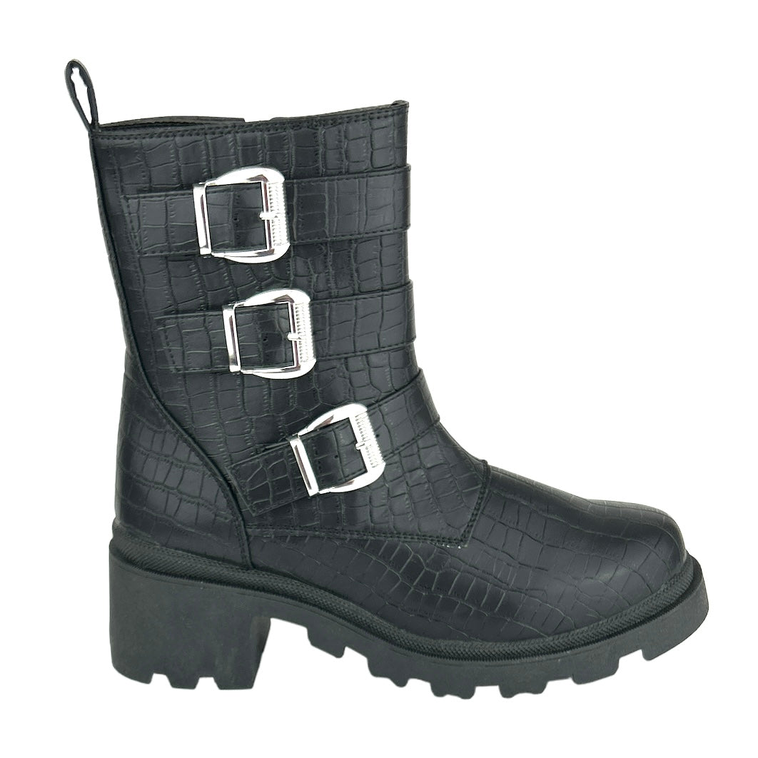 FILO Women's Lug Sole Croc Embossed Combats Boots