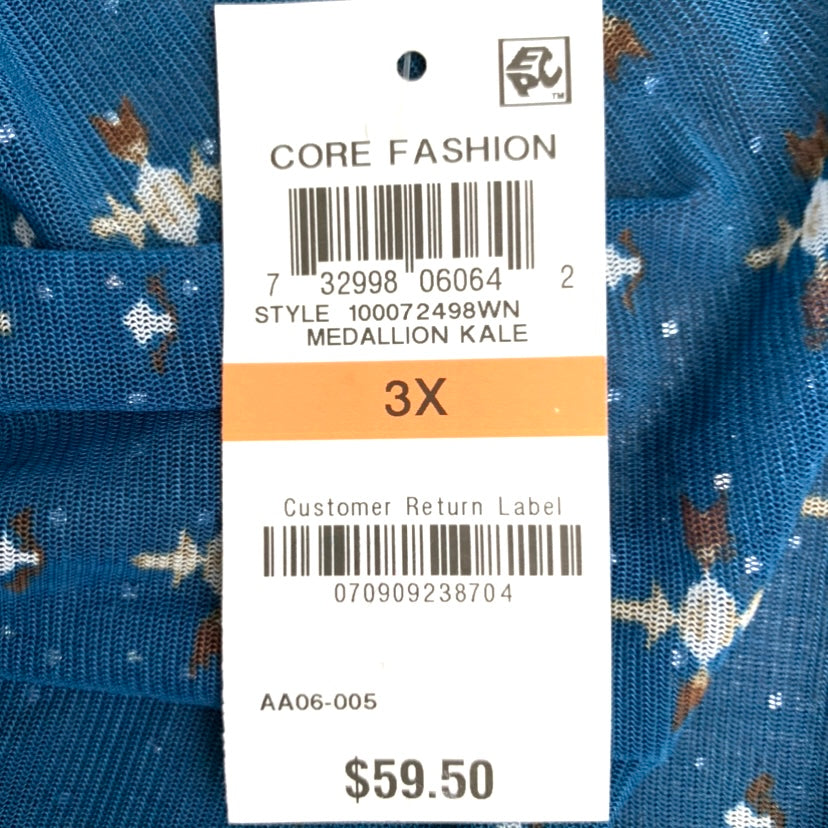 Plus Size Ruffle-Front Mesh Top Blue Long Sleeve Women's Blouses