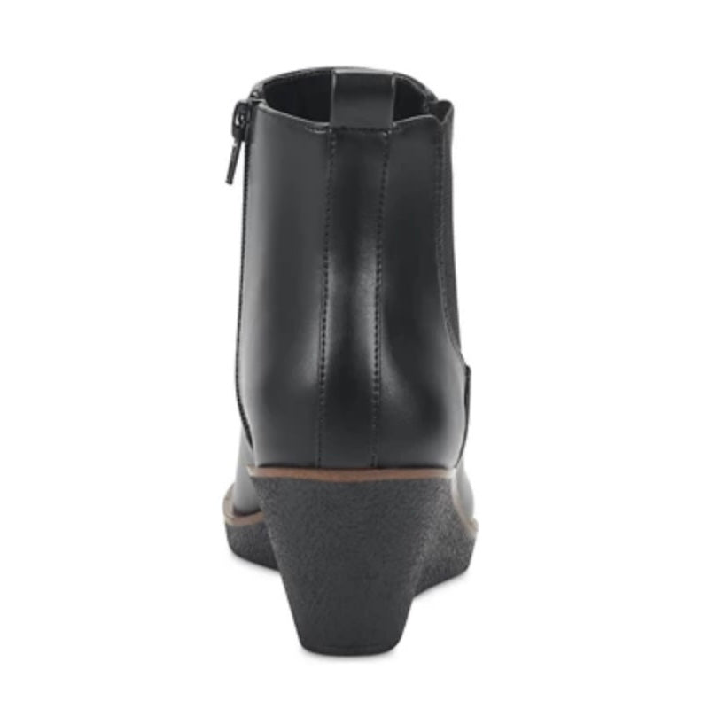 BRANDI Black Zip Up Slip On Booties Wedge Heels Women's Ankle Boots