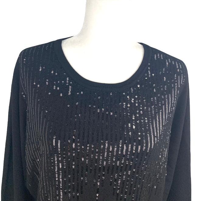 Black Sequin Long Sleeve Pull on Plus Size 2X Women's Sweaters