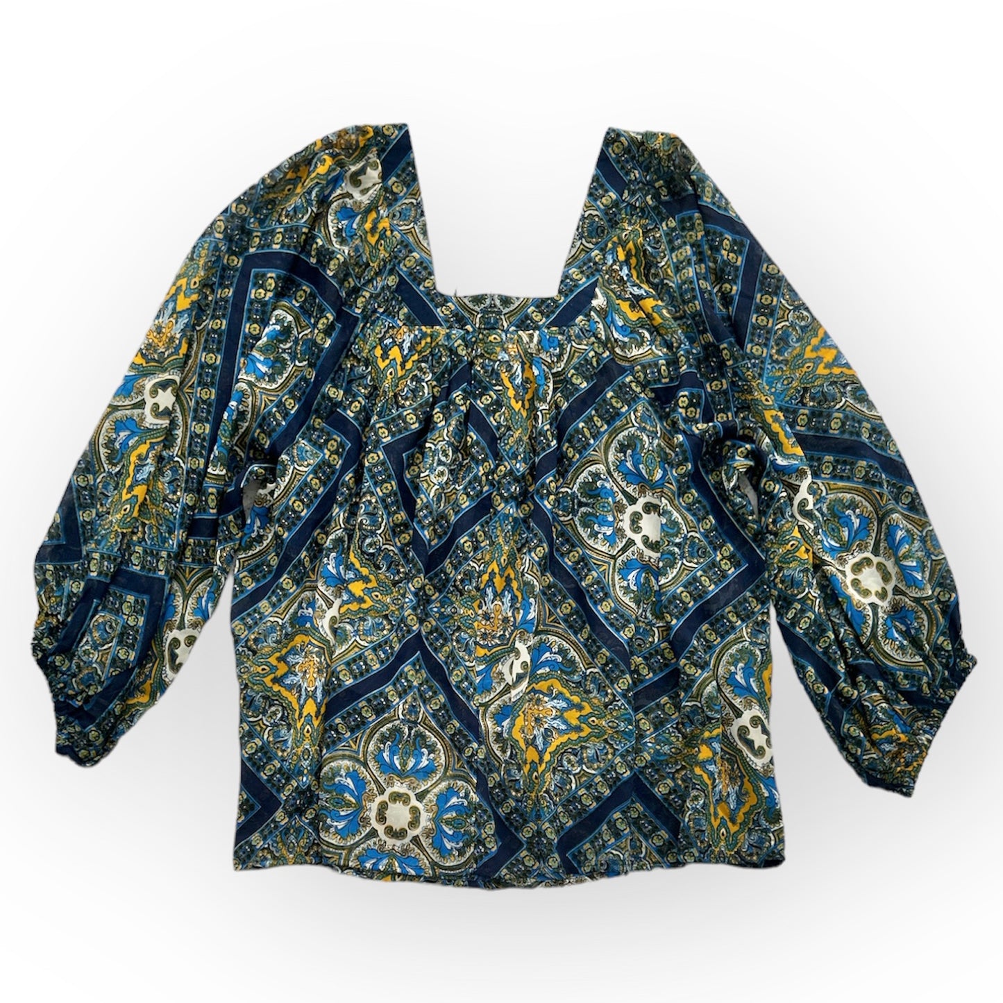 Multicolor Top Square Neck ¾ Sleeve Plus Size 1X Women's Blouse