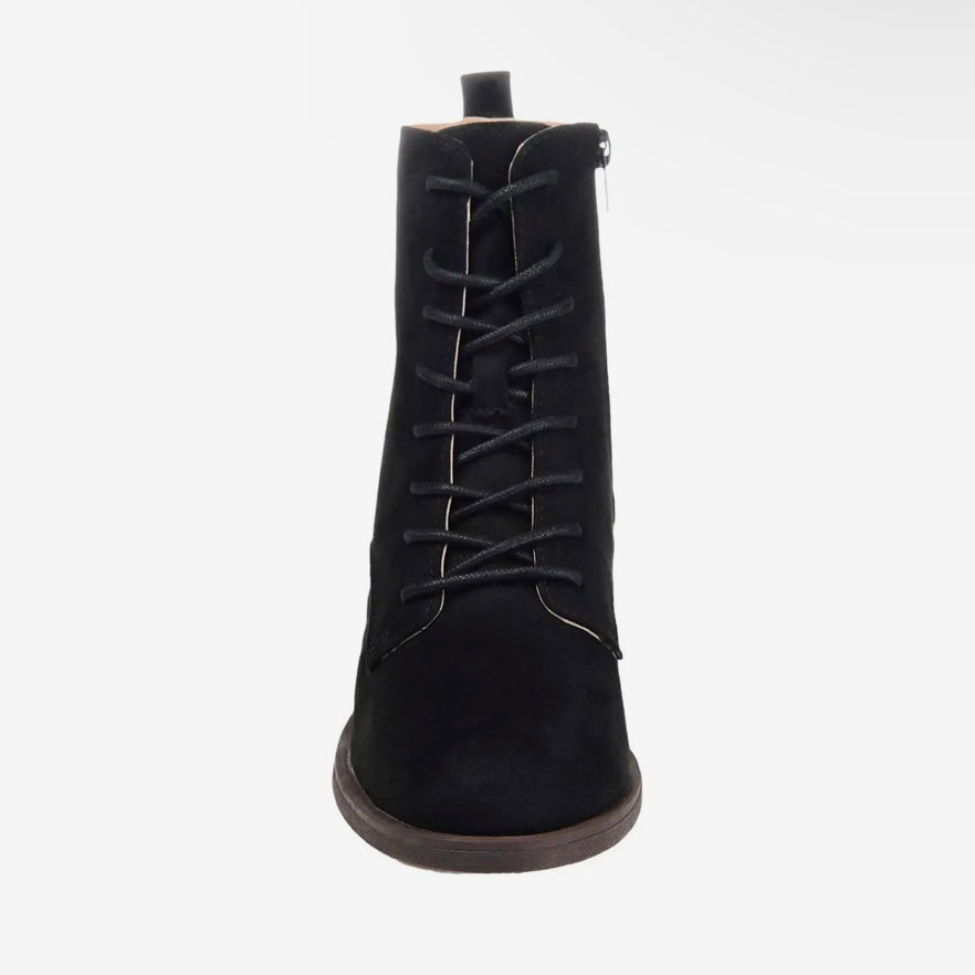 VIENNA Black Suede Lace-Up Almond Toe Women's Combat Boot