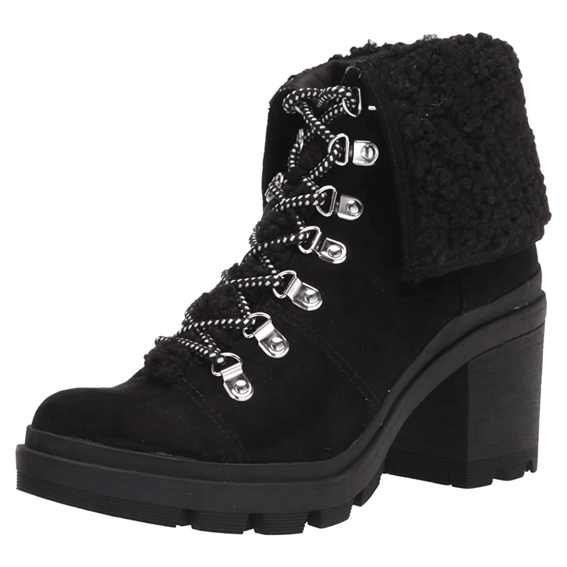 SAGE Black Suede Lace Up Block Heels Booties Size 7.5 Women's Ankle Boots