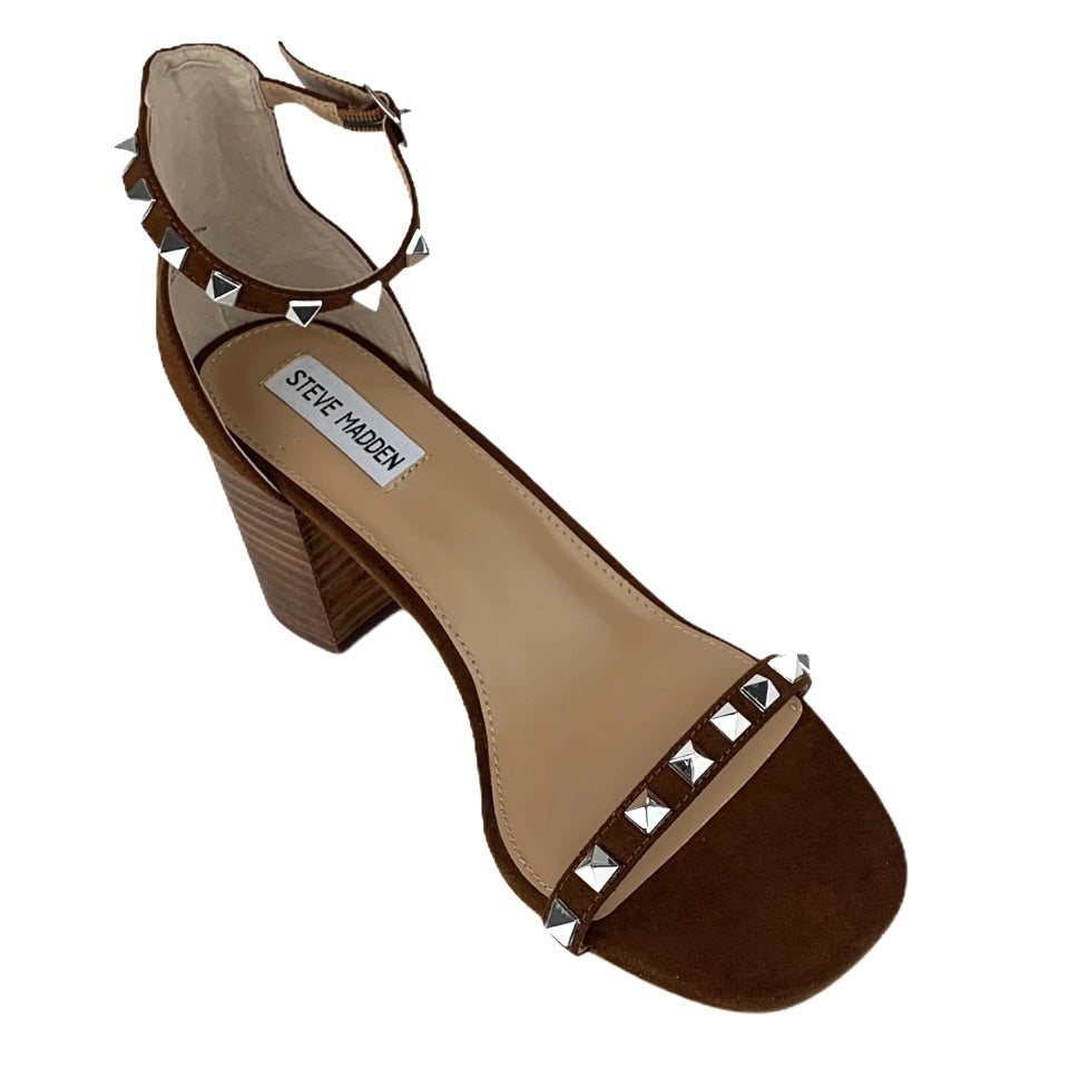 Brown Ankle Strap Suede Block Heel Size 10M Women's Sandals