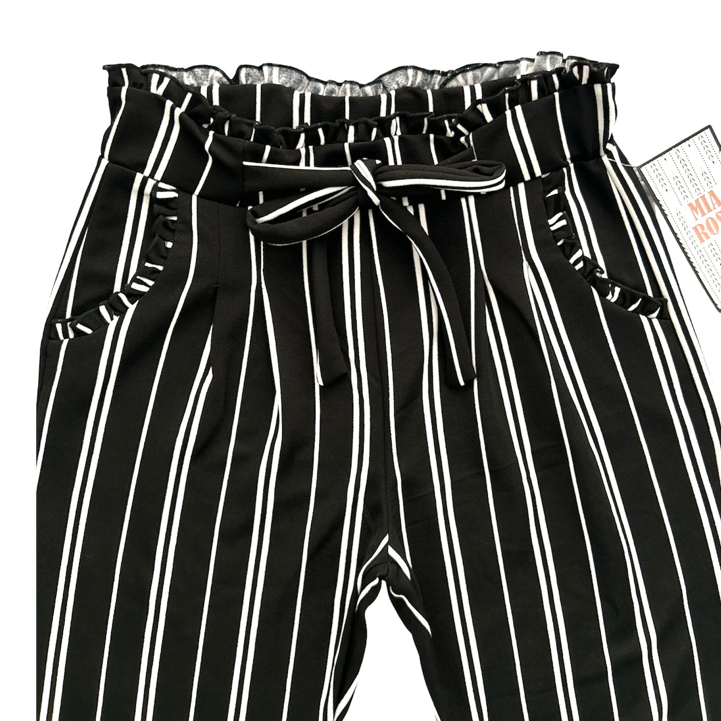 Casual Black/White Straight Leg Loose Fit High Rise Size M Women's Pants