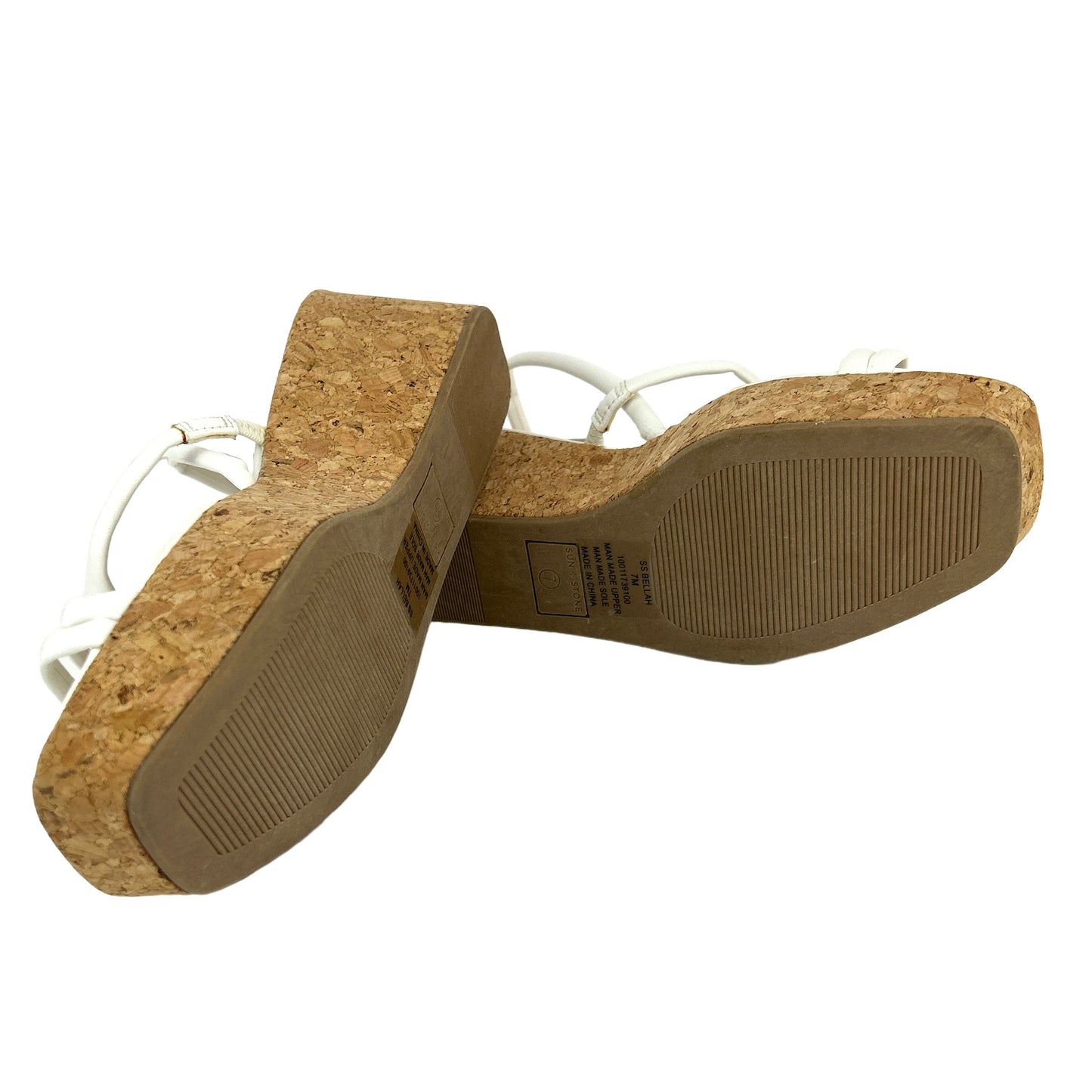 BELLAH White Ankle Strap Square Toe Women's Platform Wedge Sandals