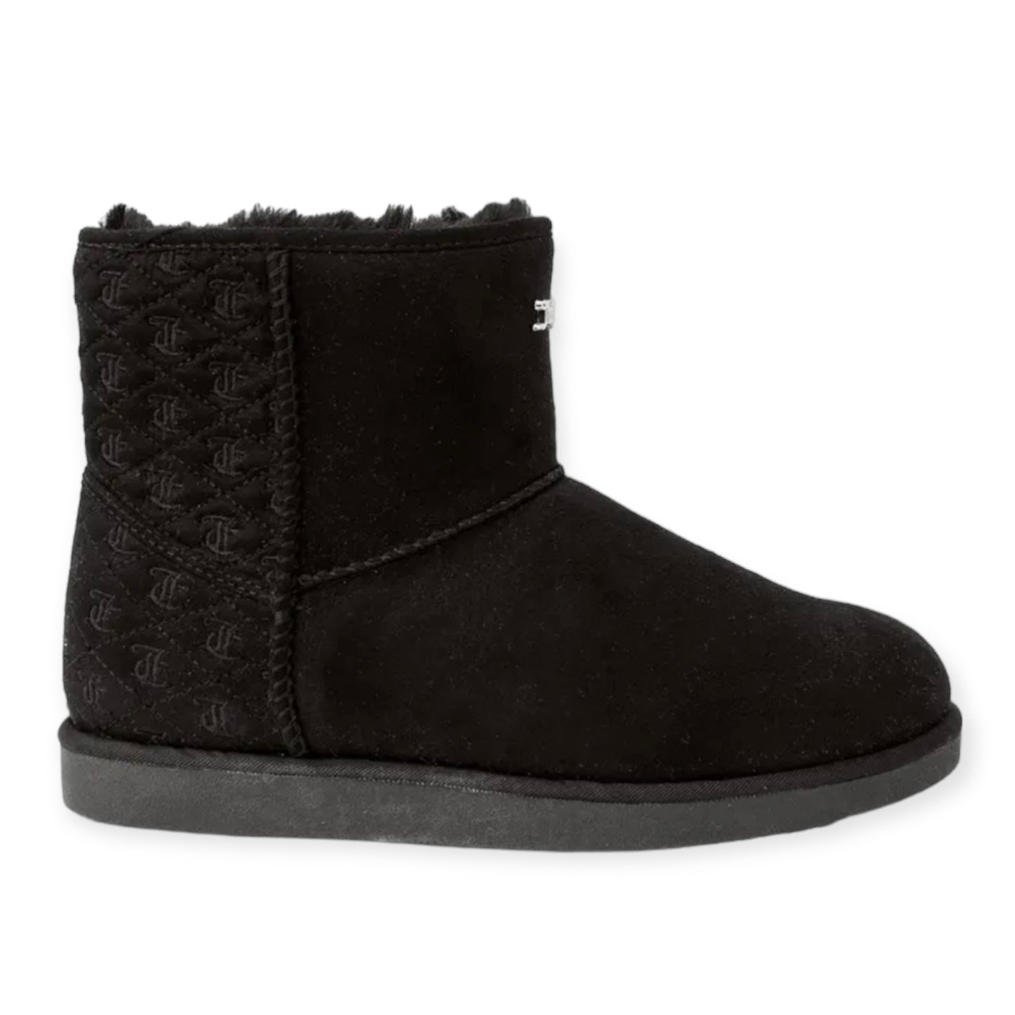 KAVE Black Suede/Faux-Fur Flats Round Toe Women's Winter Ankle Boots