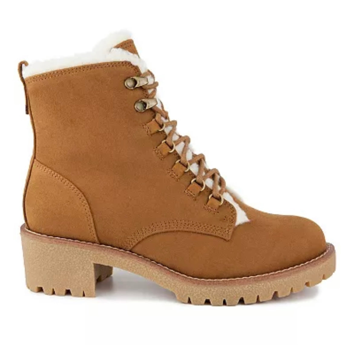 QUIZZER Women's Block Heel Shearling Combat Boot
