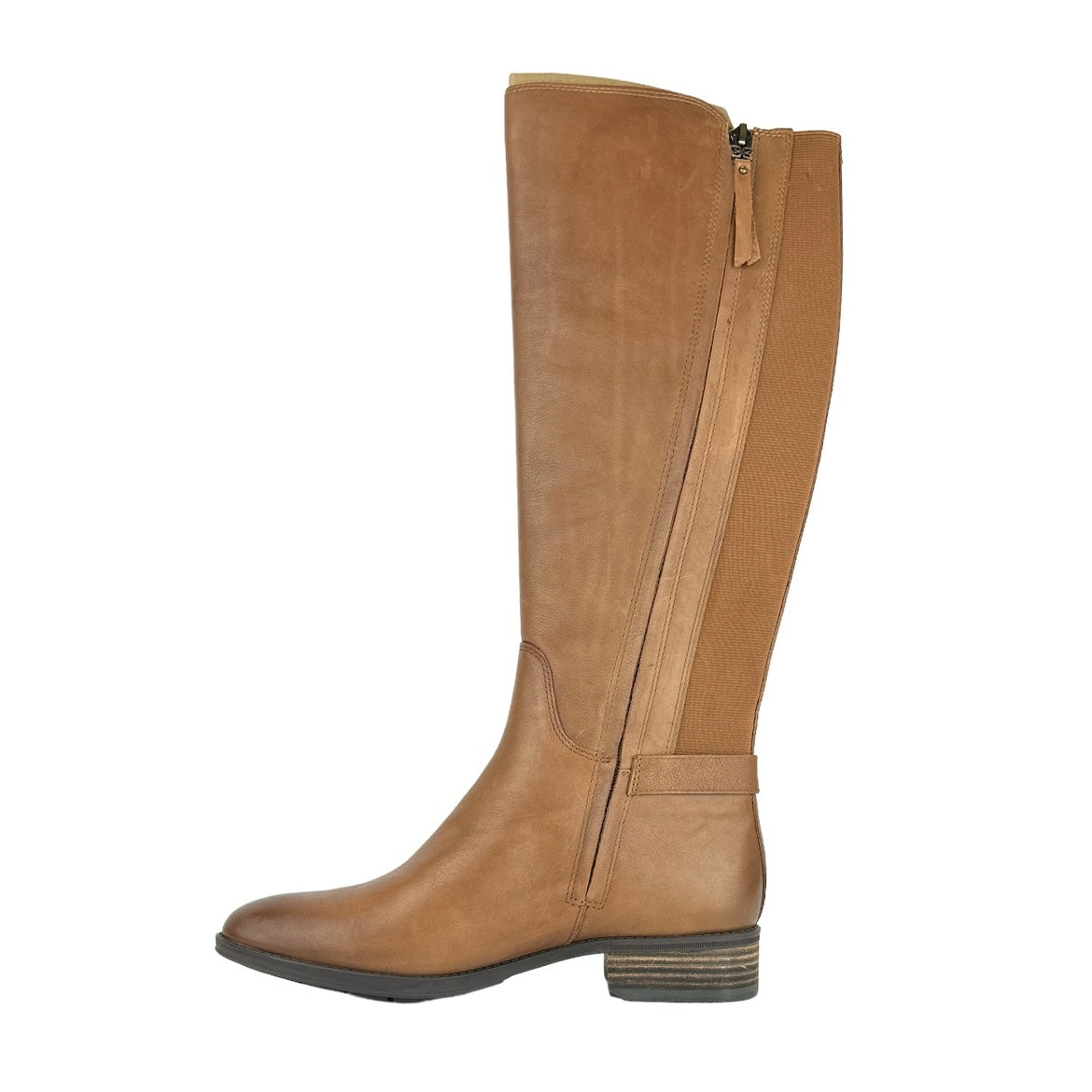 PAXTEN Leather Knee High Block Heel Almond Toe Women's Riding Boots