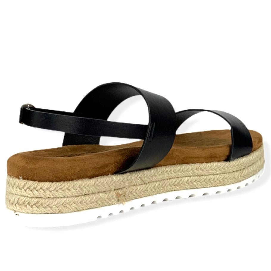 Black Comfort Round Toe Ankle Strap Espadrilles Women's Sandals