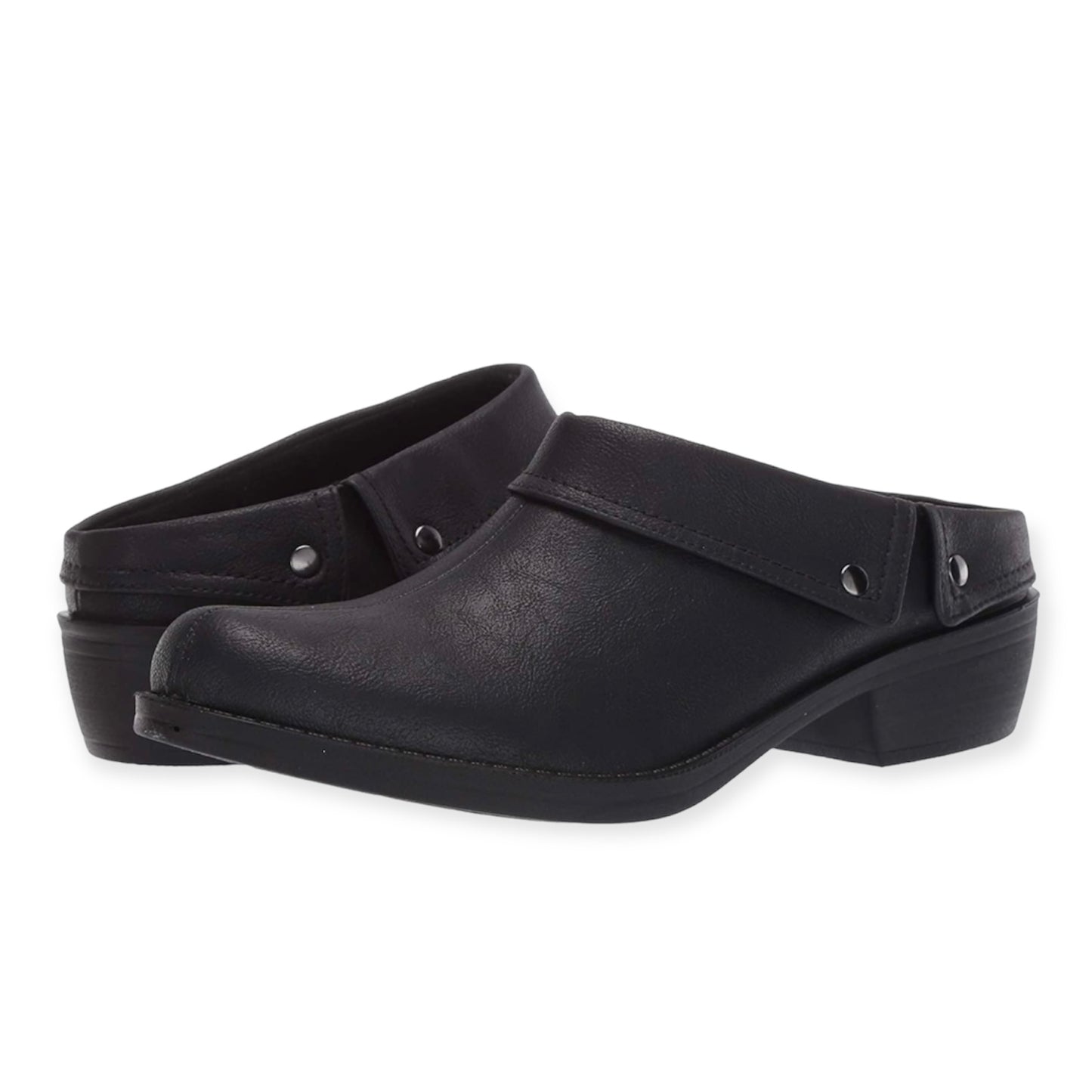 BECCA Comfort Black Slip On Round Toe Block Heel Women's Clogs