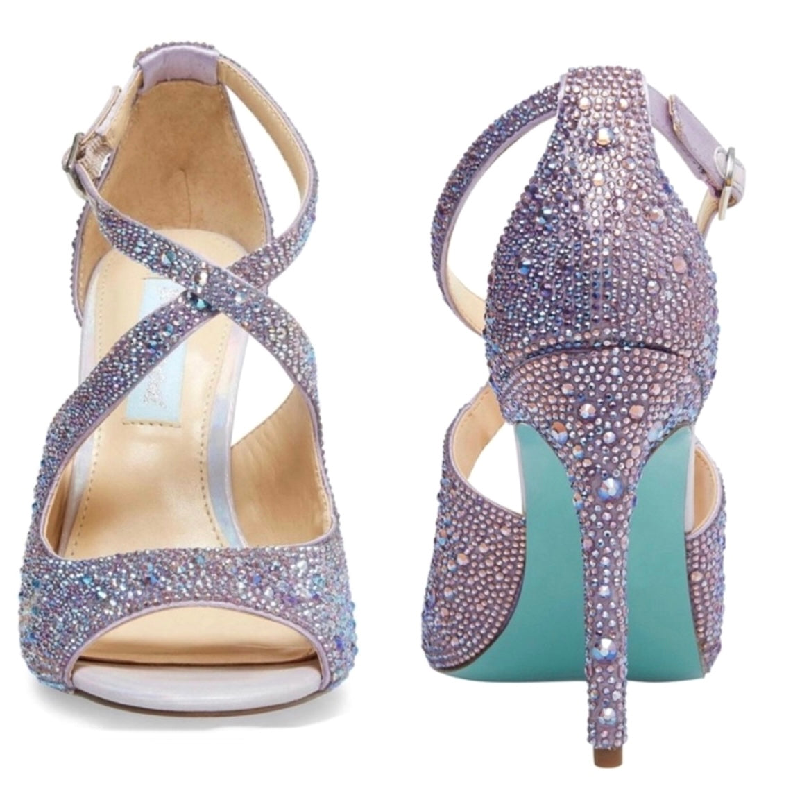 SB-SAGE Lilac Ankle Strap Rhinestone Stiletto Heel Women's Dress Sandals