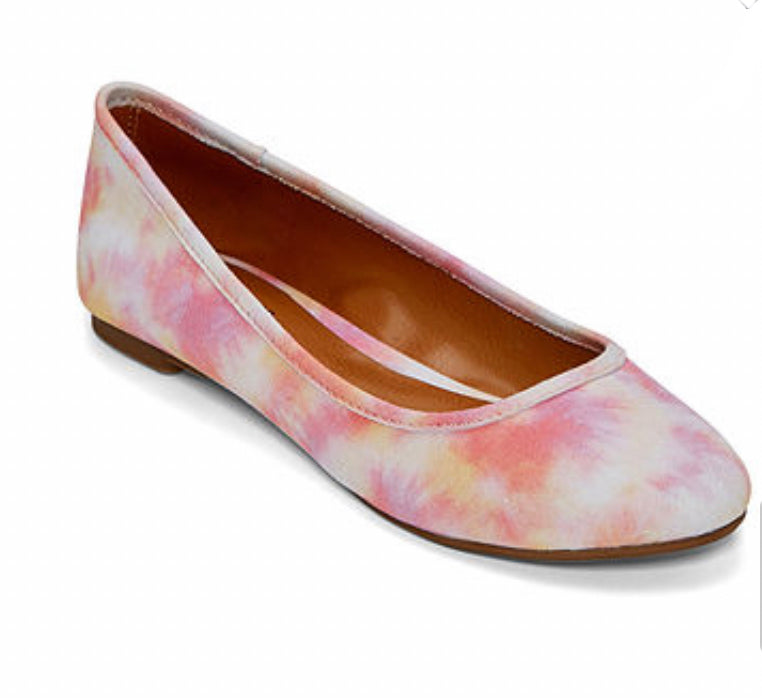 Pink/Yellow Tie dye Round Toe Slip On Size 9 Women's Ballet Flats