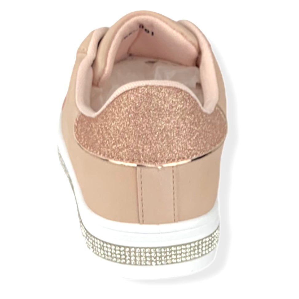 Pink/Rhinestone Faux Leather Lace-Up Size 7 Women's Sneakers