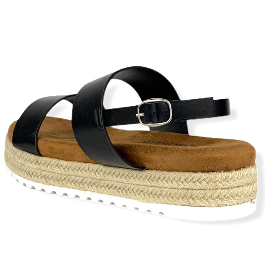 Black Comfort Round Toe Ankle Strap Espadrilles Women's Sandals