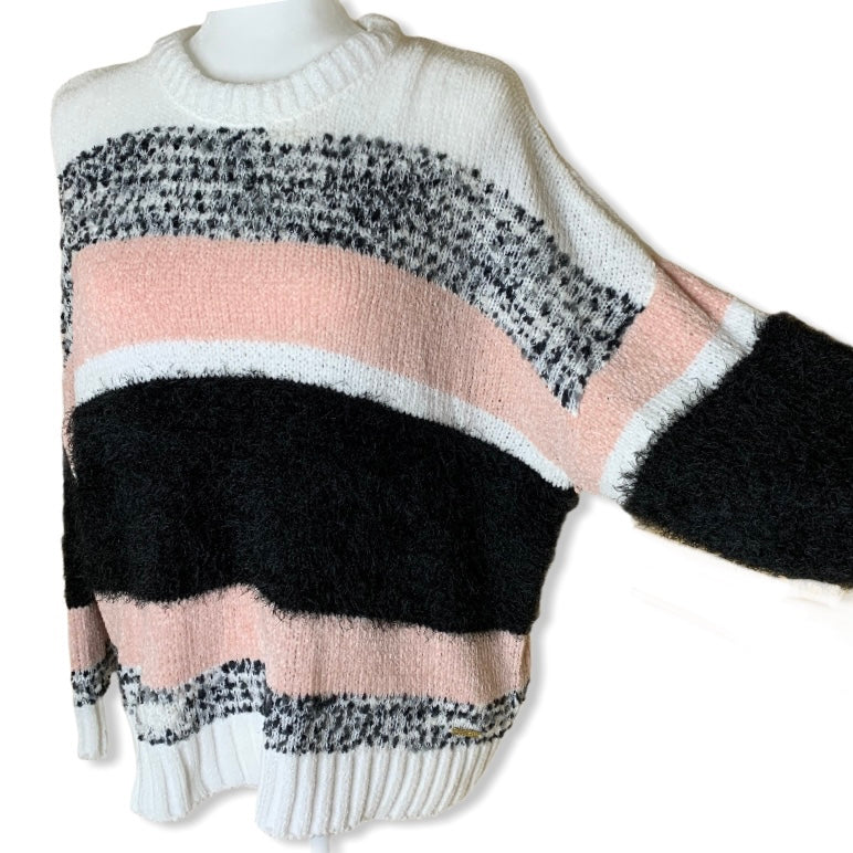 Knit Striped Long Sleeve Top Size L Crew Neck Women's Sweaters