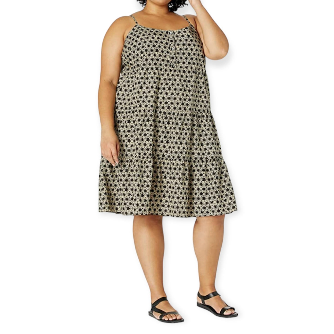 Beige/Black Sleeveless Plus Size 3X Pull On Women's Dress