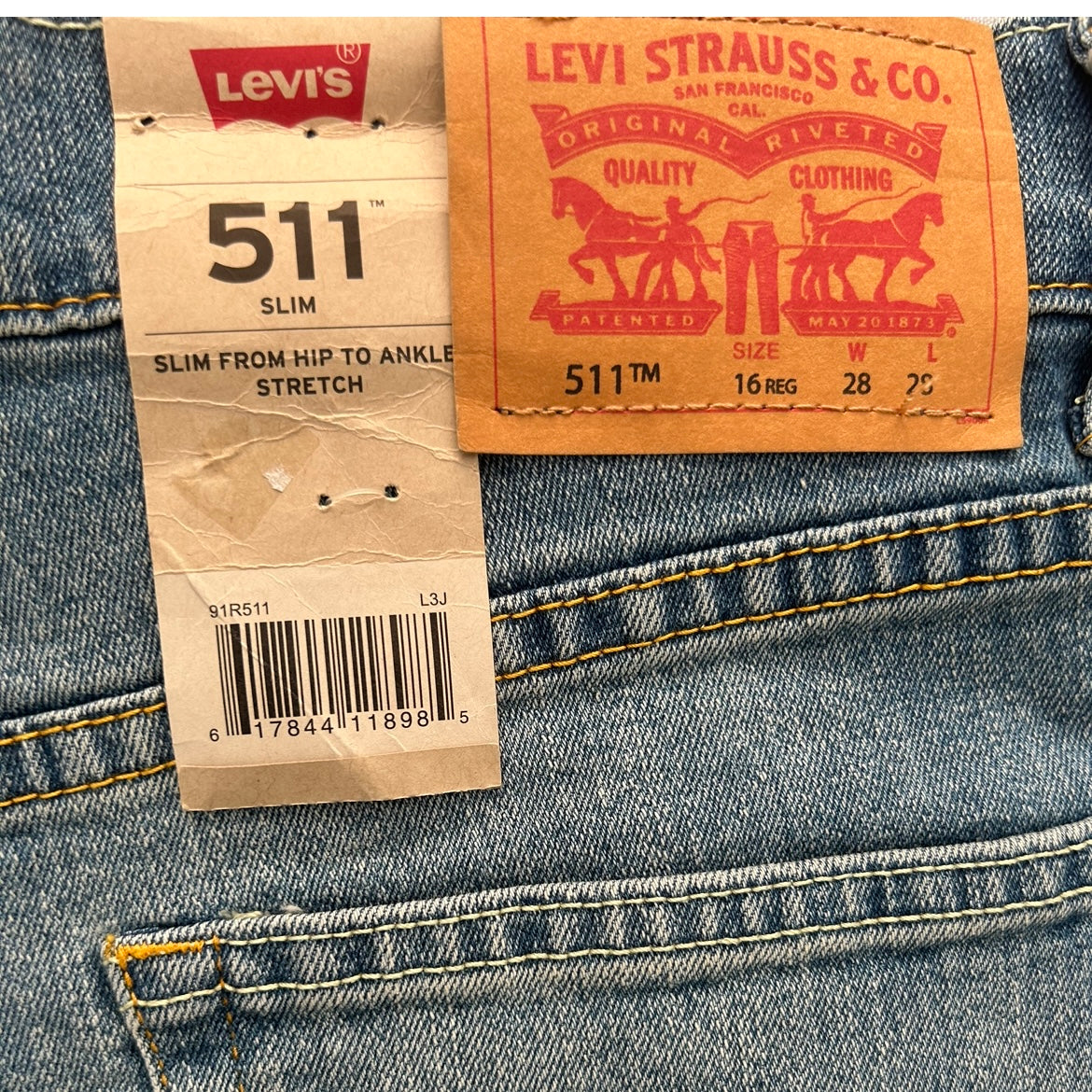 511 Slim Leg Stretch Blue Denim Size 28x28 Men's Jeans