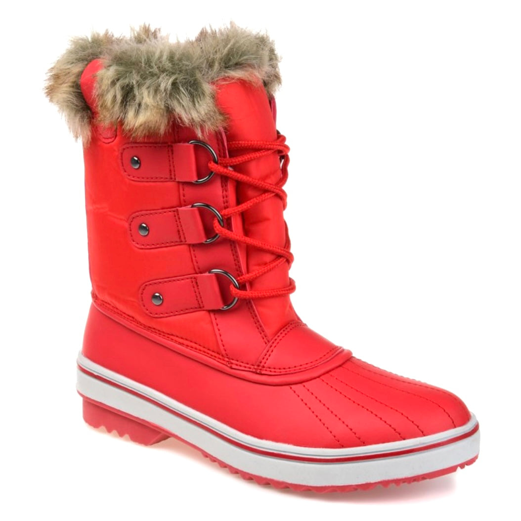 North Red Nylon Faux Fur Lace Up WaterProof Duck Women's Snow Boots