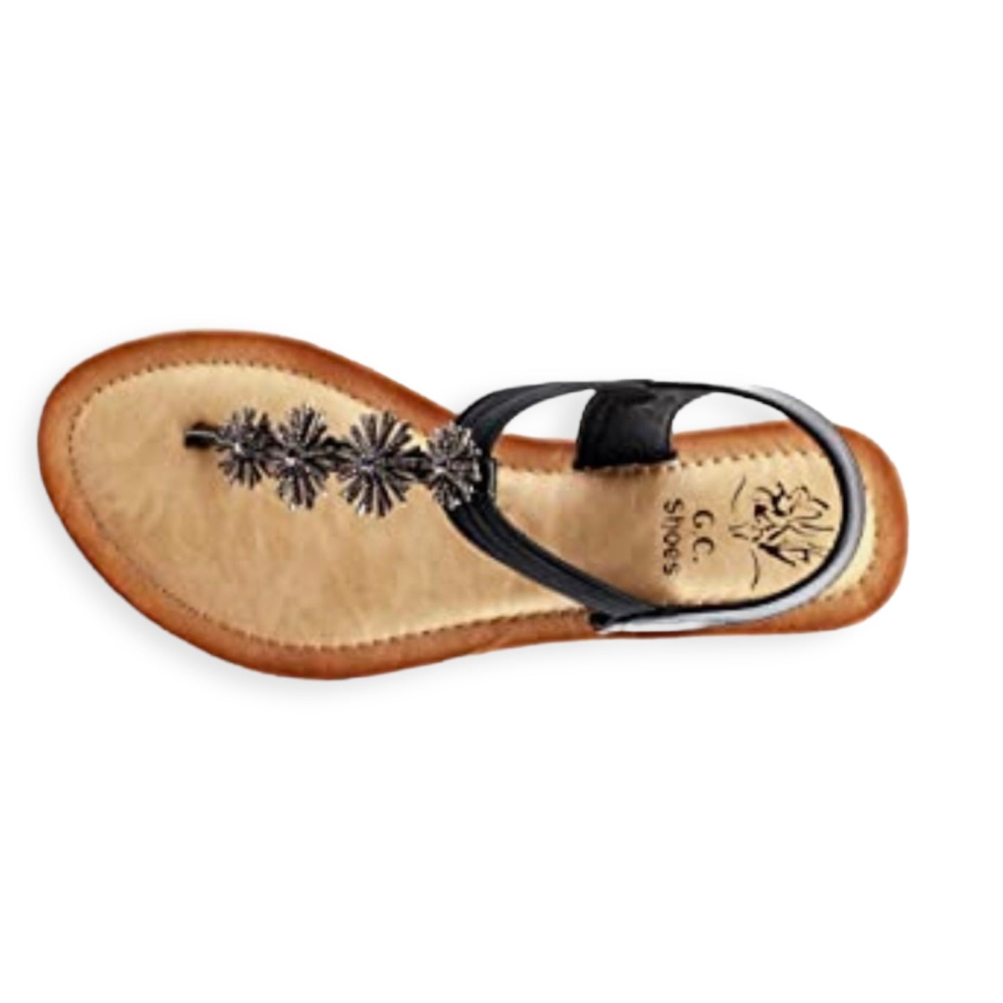Carlie T-Strap Size 7 Black Slip On Open Toe Flat Women's Sandals