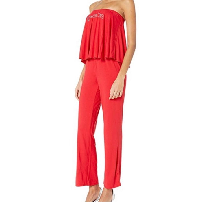 Strapless Sleeveless Red Wide Leg Size L Women's Jumpsuits - - Fannetti Boutique