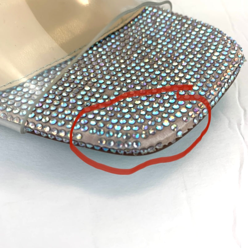 Silver Rhinestone Stiletto Heel Square Toe Clear Upper Women's Dress Sandals