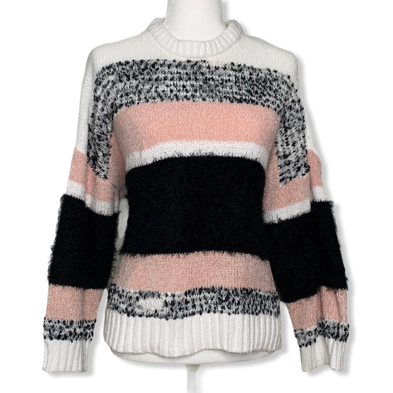 Knit Striped Long Sleeve Top Size L Crew Neck Women's Sweaters