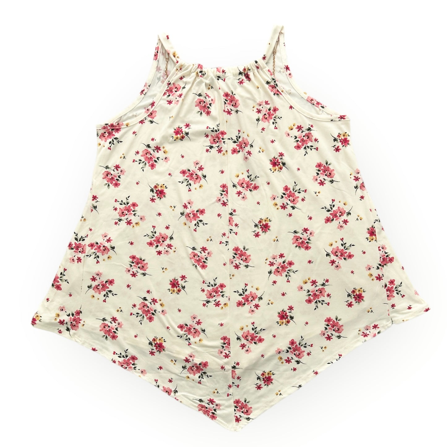 Ivory/Floral Print Necklace Sleeveless Loose Tops Women's Blouse