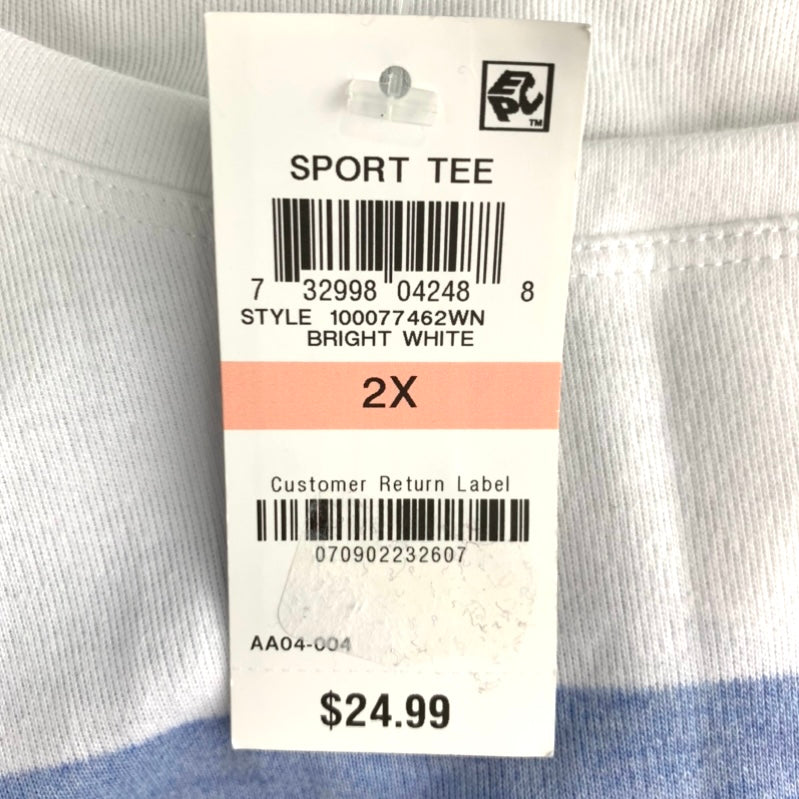 Blue/White Striped ¾ Sleeve Plus Size 2X Women's Casual Top