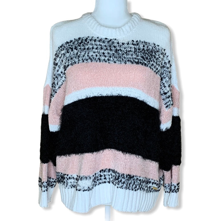Knit Striped Long Sleeve Top Size L Crew Neck Women's Sweaters