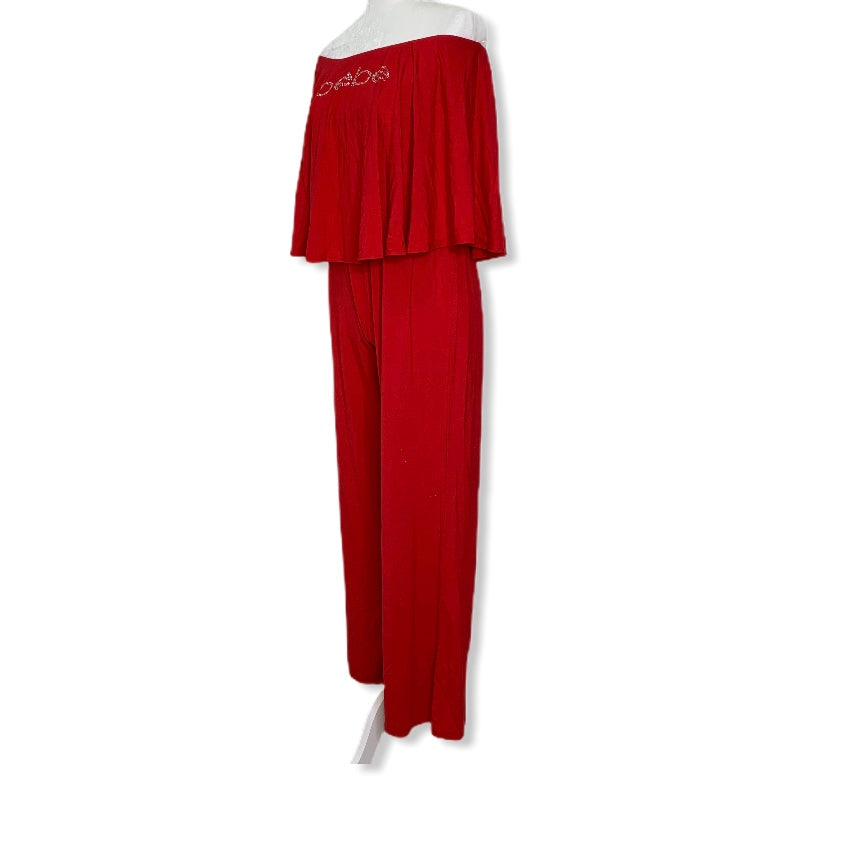 Strapless Sleeveless Red Wide Leg Size L Women's Jumpsuits - - Fannetti Boutique