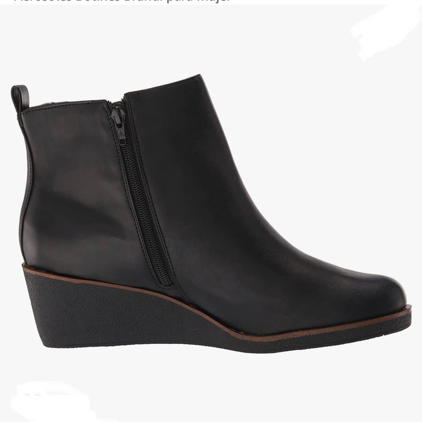 BRANDI Black Zip Up Slip On Booties Wedge Heels Women's Ankle Boots