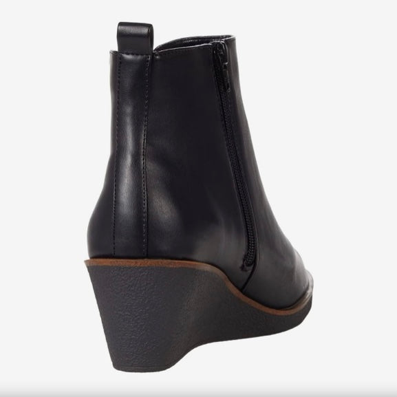 BRANDI Black Zip Up Slip On Booties Wedge Heels Women's Ankle Boots