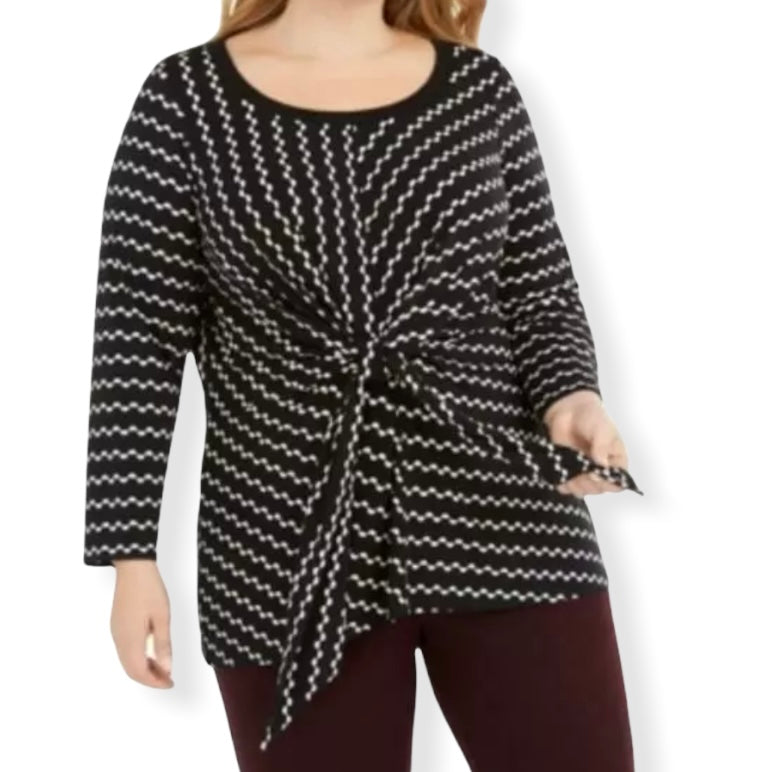 Black/White Long Sleeve Scoop Neck Top Plus Size 2X Women's Blouse