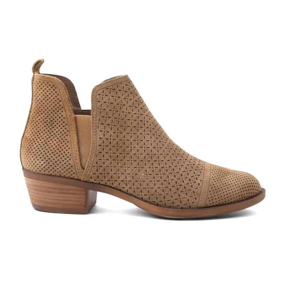 GLYNDA Sand Pull On Block Heel Almond Toe Booties Women's Ankle Boots