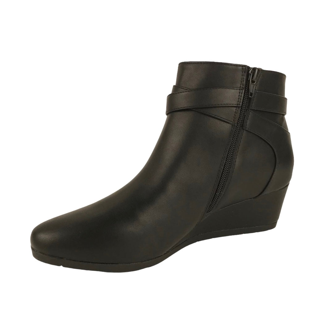 CHERUBP Black Comfort Zip Up Booties Wedge Heel Women's Ankle Boots