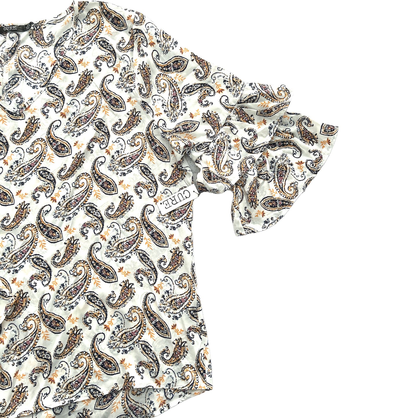 Cream/Yellow/Black Tops Short Sleeve V-Neck Plus Size 3XL Women's Blouse