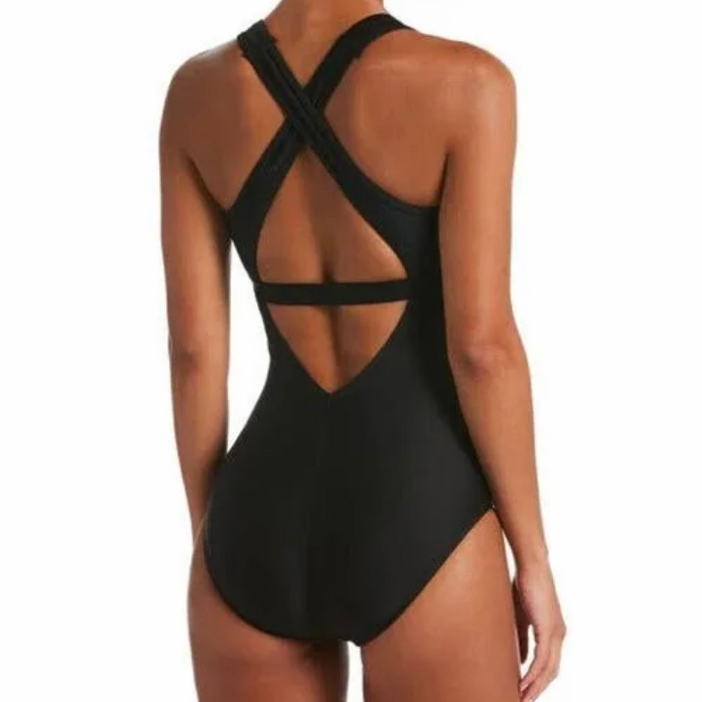 NESSA150 Hydralock Black One-Piece Swimsuit Square Neck Women's Swimwear