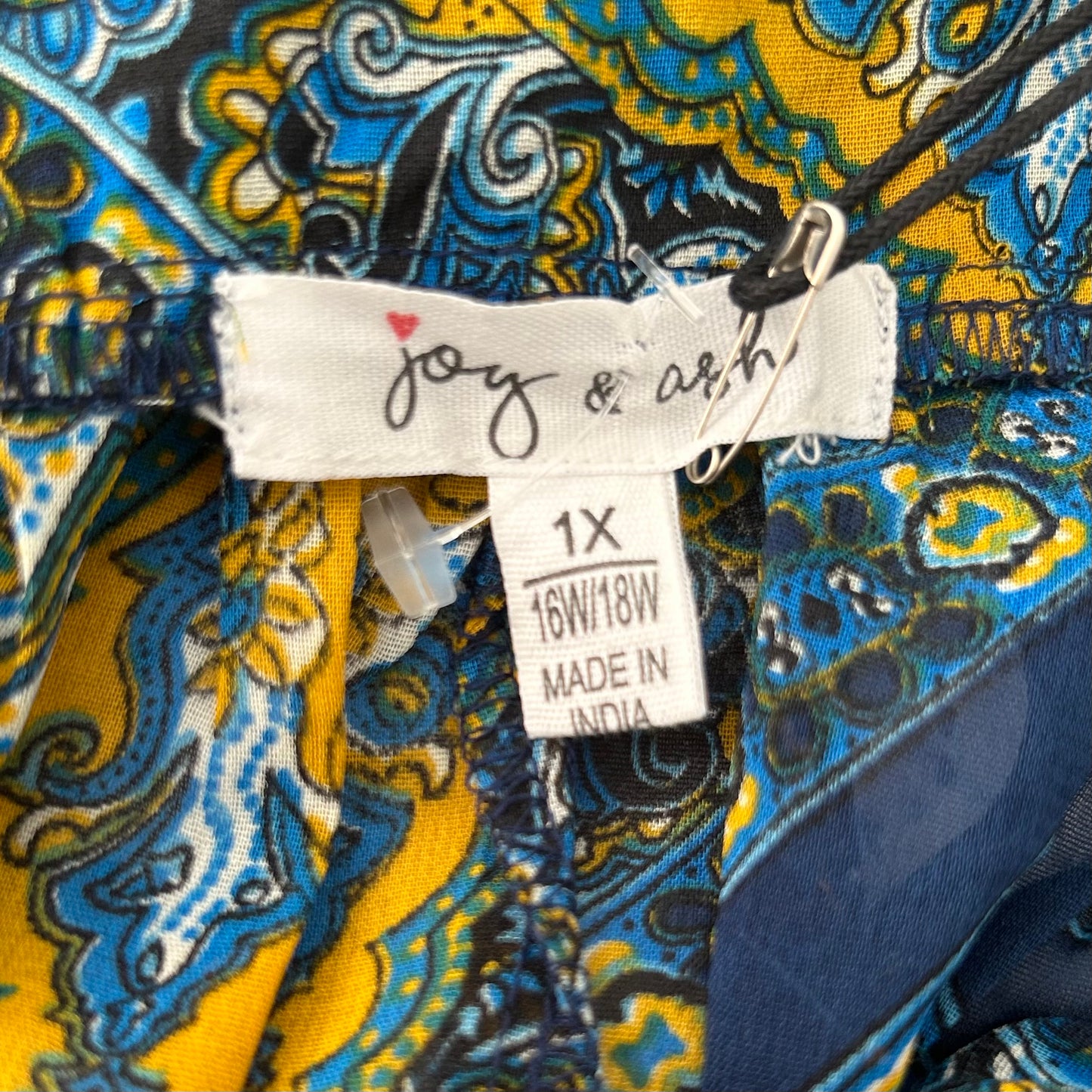 Multicolor Top Square Neck ¾ Sleeve Plus Size 1X Women's Blouse