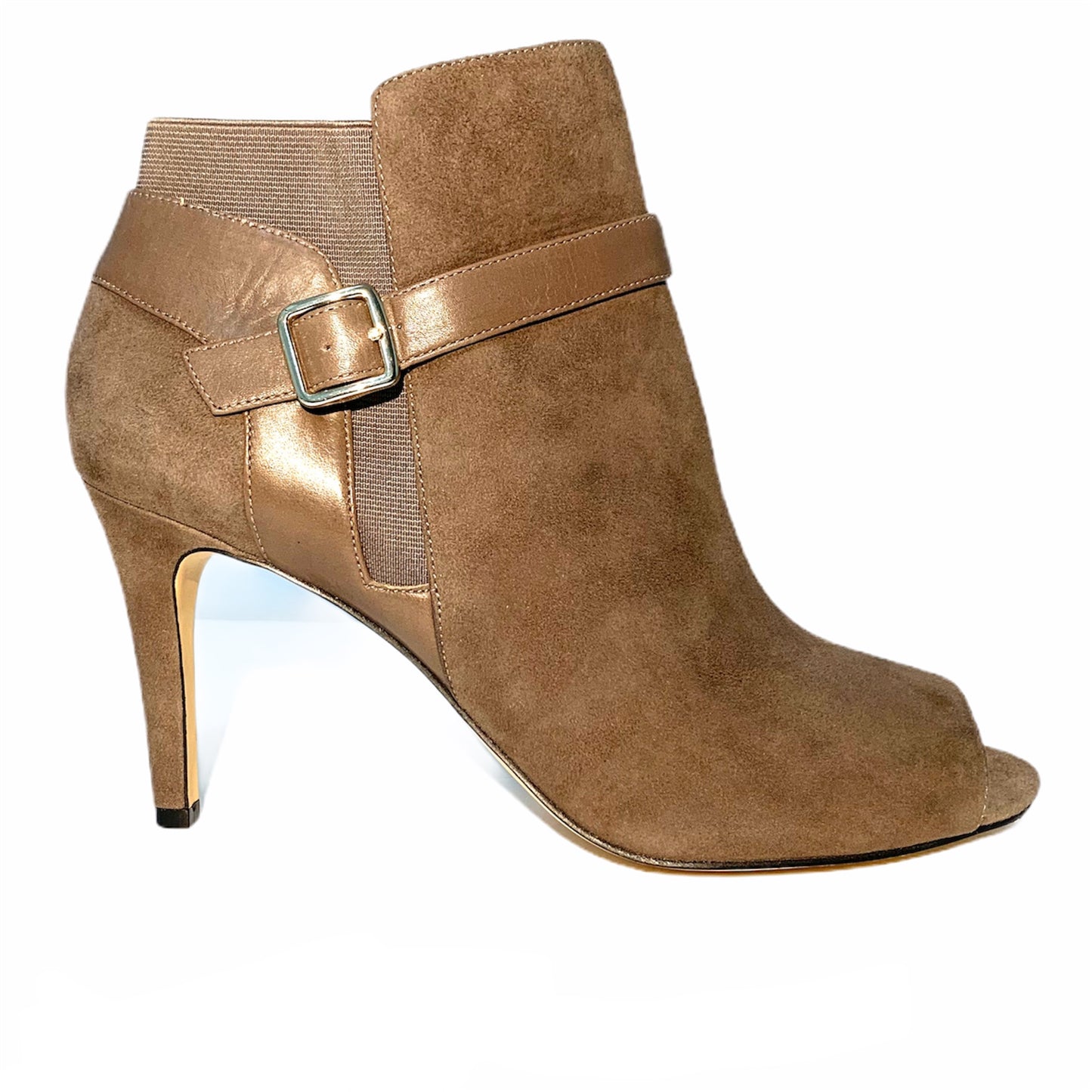 Brown Suede Peep Toe Stiletto Heel Size 11 M Booties Women's Ankle Boots