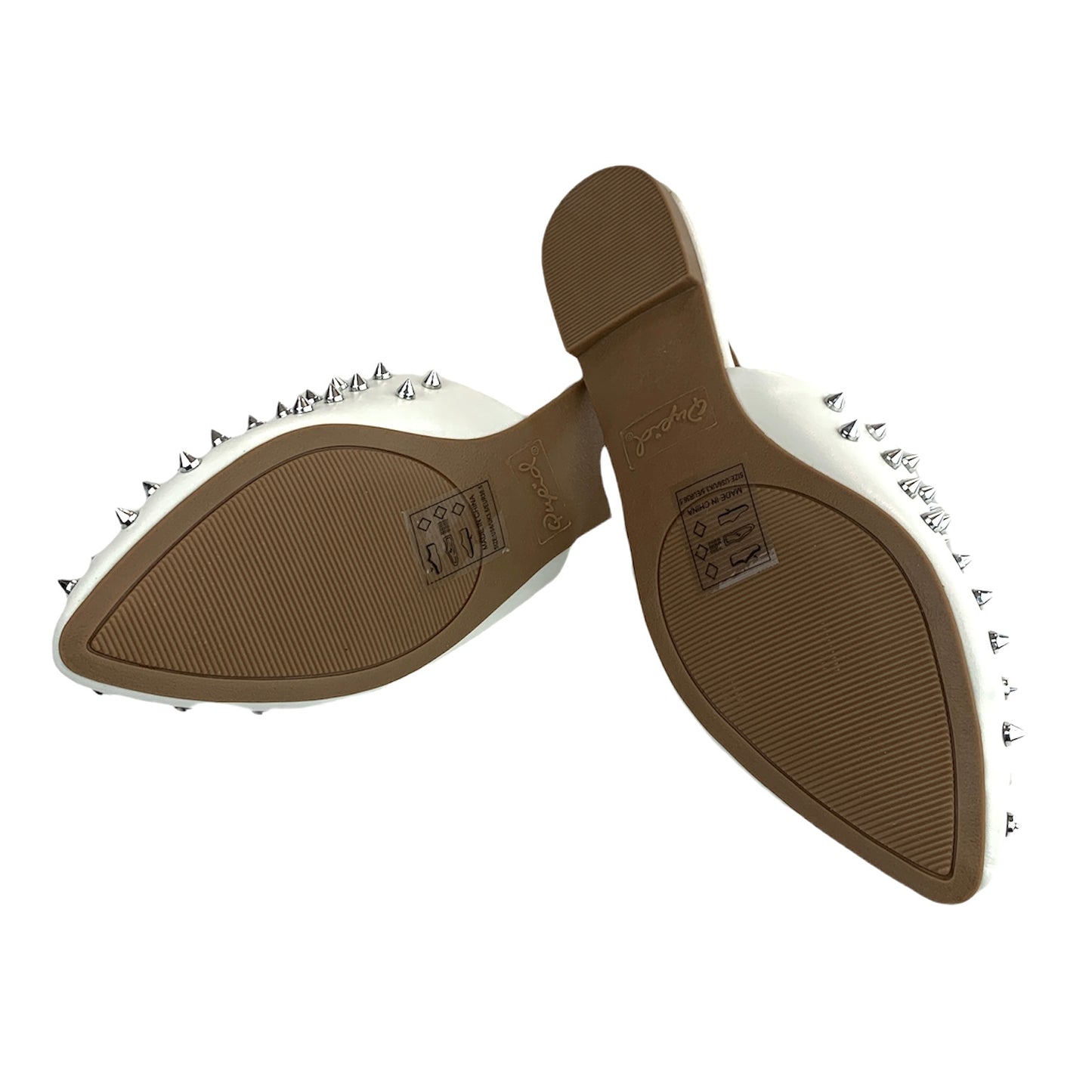 Spike Studded Women's White Flats Pointed Toe Mules